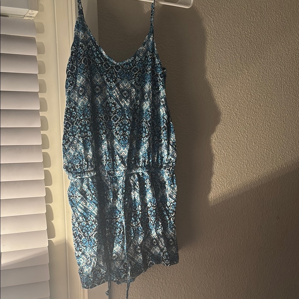 Blue Patterned Sleeveless Romper
